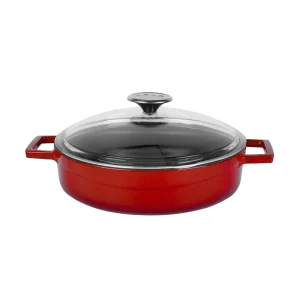 Lava Döküm Çok Amaçlı Yayvan Tencere. Glaze Serisi Çap(Ø)24cm. - Kırmızı