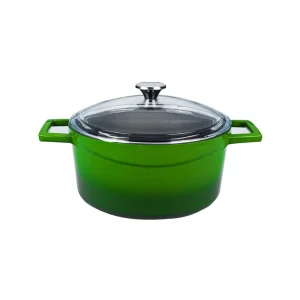 Lava Döküm Yuvarlak Tencere Cam kapaklı. Glaze Çap(Ø)20cm - Yeşil