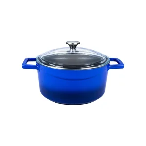 Lava Döküm Yuvarlak Tencere Cam kapaklı. Glaze Çap(Ø)20cm - Mavi