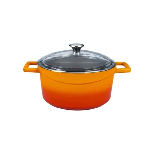 Lava Döküm Yuvarlak Tencere Cam kapaklı. Glaze Çap(Ø)20cm - Turuncu
