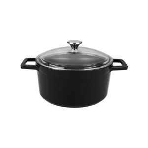 Lava Döküm Yuvarlak Tencere Cam kapaklı. Glaze Çap(Ø)20cm - Siyah