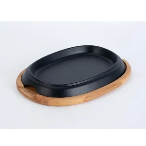 Lava Döküm Oval Fajita Tabağı Kayın Servis Ahşabı Ölçü 12x19cm
