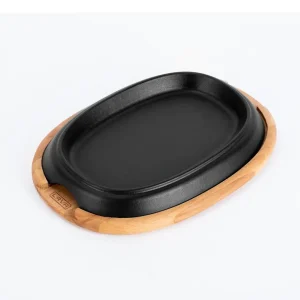 Lava Döküm Oval Fajita Tabağı Kayın Servis Ahşabı Ölçü 26x19cm