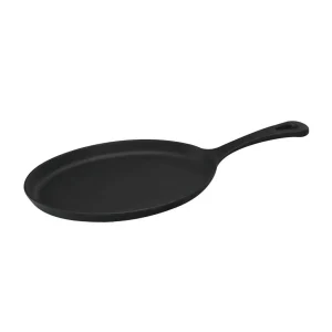 Lava Döküm Oval Fajita Tabağı Döküm Demir Yekpare Saplı Ölçü 17x23cm