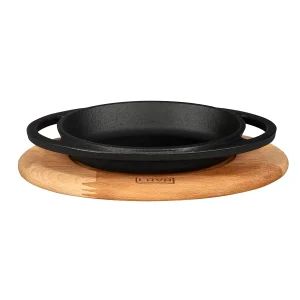 Lava Döküm Oval Sahan Döküm Demir Yekpare Çift Kulplu Kayın Servis Ahşabı Ölçü 15x10cm