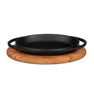 Lava Döküm Oval Sahan Döküm Demir Yekpare Çift Kulplu Kayın Servis Ahşabı Ölçü 21x14cm