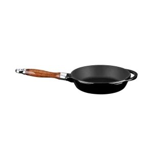 Lava Döküm Yuvarlak Kızartma Tavası Döküm Demir Sök - Tak Ahşap Sap Çap(Ø)24cm - Siyah
