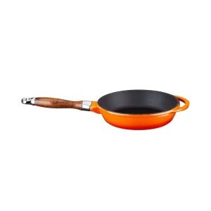 Lava Döküm Yuvarlak Kızartma Tavası Döküm Demir Sök - Tak Ahşap Sap Çap(Ø)24cm - Turuncu