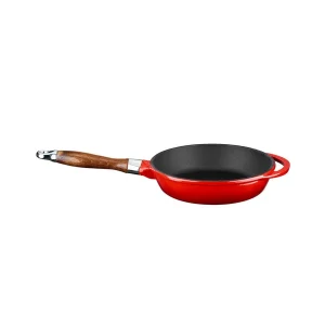 Lava Döküm Yuvarlak Kızartma Tavası Döküm Demir Sök - Tak Ahşap Sap Çap(Ø)24cm - Kırmızı