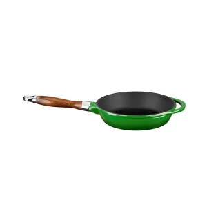 Lava Döküm Yuvarlak Kızartma Tavası Döküm Demir Sök - Tak Ahşap Sap Çap(Ø)24cm - Yeşil
