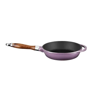 Lava Döküm Yuvarlak Kızartma Tavası Döküm Demir Sök - Tak Ahşap Sap Çap(Ø)24cm - Mor
