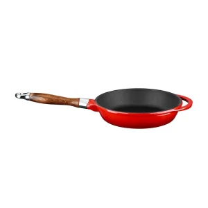 Lava Döküm Yuvarlak Kızartma Tavası Döküm Demir Sök - Tak Ahşap Sap Çap(Ø)28cm. - Kırmızı