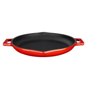 Lava Döküm Yuvarlak Kızartma Tavası Döküm Demir Yekpare Çift Kulplu Çap(Ø)30cm. - Kırmızı