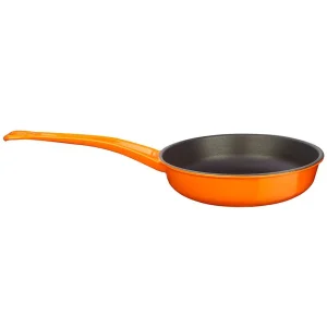 Lava Döküm Yuvarlak Kızartma Tavası Döküm Demir Yekpare Saplı Çap(Ø)24cm. Turuncu