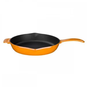 Lava Döküm Yuvarlak Kızartma Tavası Döküm Demir Yekpare Saplı. Çap(Ø)28cm - Turuncu