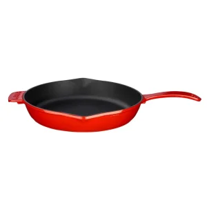 Lava Döküm Yuvarlak Kızartma Tavası Döküm Demir Yekpare Saplı. Çap(Ø)28cm - Kırmızı