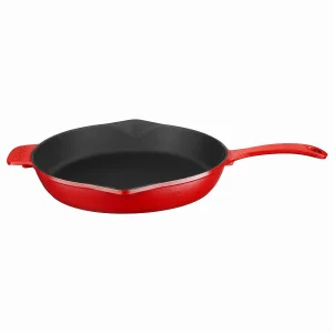 Lava Döküm Yuvarlak Kızartma Tavası Döküm Demir Yekpare Saplı Spring Serisi Çap(Ø)28cm. - Kırmızı
