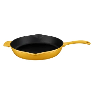 Lava Döküm Yuvarlak Kızartma Tavası Döküm Demir Yekpare Saplı Spring Serisi Çap(Ø)28cm. - Sarı